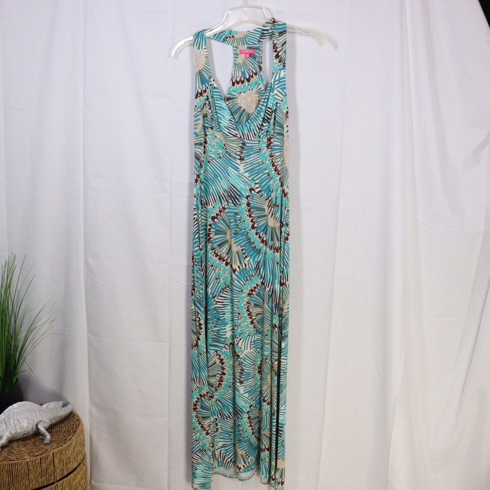 Curtsey Maxi Dress M Teal Womens Geometric Sleeveless Boho‎